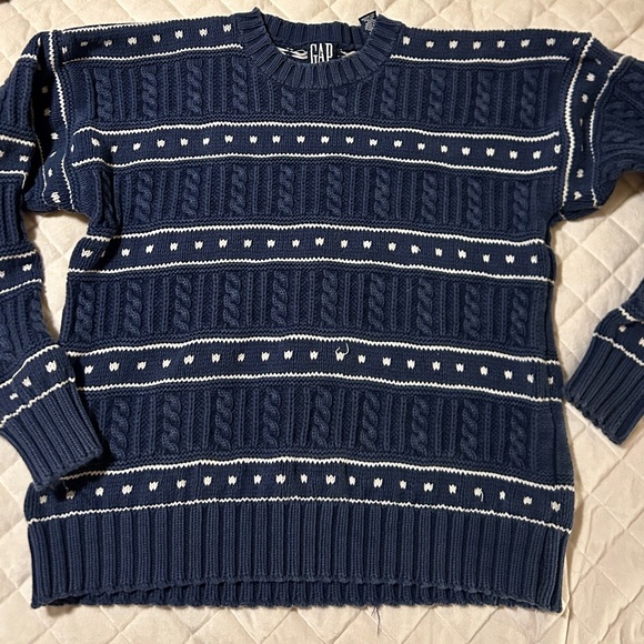 GAP Sweaters - Vintage 1990s GAP Cotton Navy Striped Knit Sweater